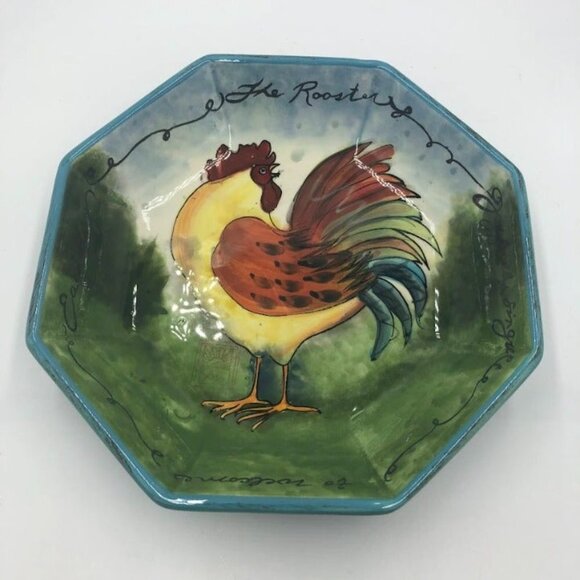 Certified International Octagon Shaped Deep Plate Rooster Farmhouse Ceramic - Picture 5 of 8